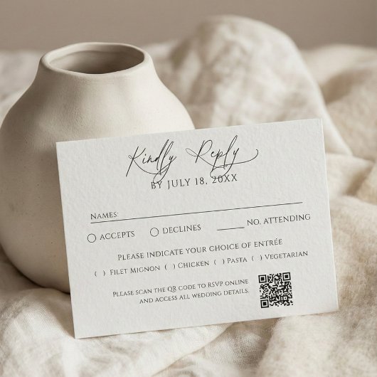 Minimalist Traditional QR Code RSVP White Kaartje