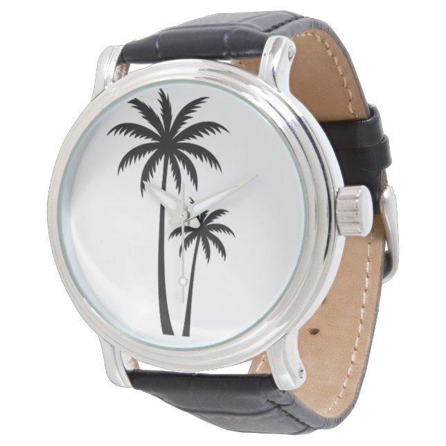 Minimalist Tropical Palm Trees Silhouette Art Tee Horloge (Gekanteld)