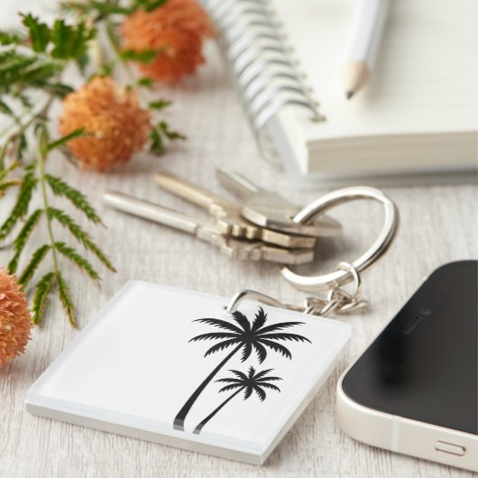 Minimalist Tropical Palm Trees Silhouette Art Tee Sleutelhanger (Voorkant Rechts)