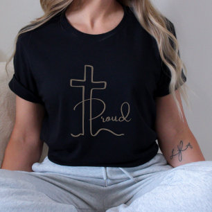 Minimalist Trots Christelijk Cross Script Dark T-shirt