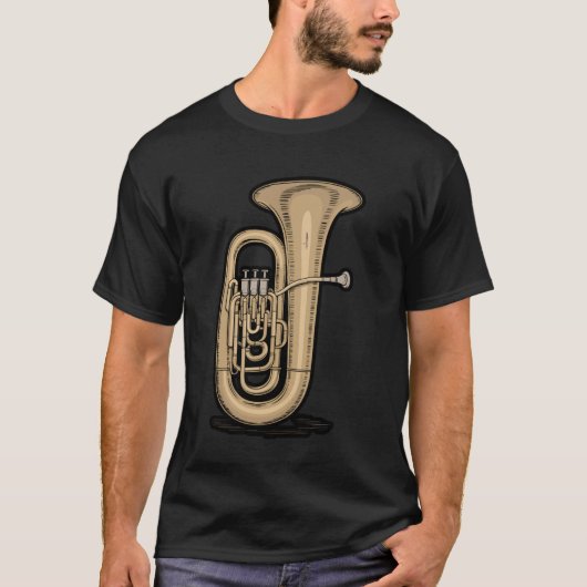 Minimalist Tuba Brass Instrument Art T-shirt (Voorkant)