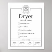 Minimalist Tumble Dryer Instructions Sign Poster (Voorkant)