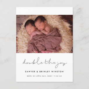 Minimalist Twin Birth Double the joy foto Briefkaart