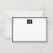 Minimalist Two Boarder Monogram Name Black Notitiekaartje (Voorkant)