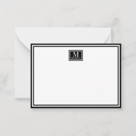 Minimalist Two Boarder Monogram Name Black Notitiekaartje