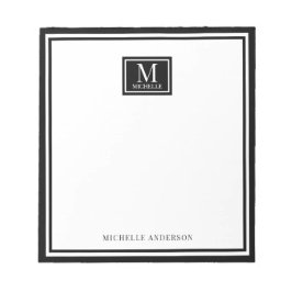Minimalist Two Boarder Monogram Name Black White Notitieblok
