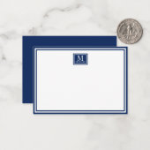 Minimalist Two Boarder Monogram Name Navy Blue Notitiekaartje (Voorkant / Achterkant in situ)