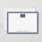 Minimalist Two Boarder Monogram Name Navy Blue Notitiekaartje (Voorkant)