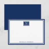 Minimalist Two Boarder Monogram Name Navy Blue Notitiekaartje (Voorkant / Achterkant)