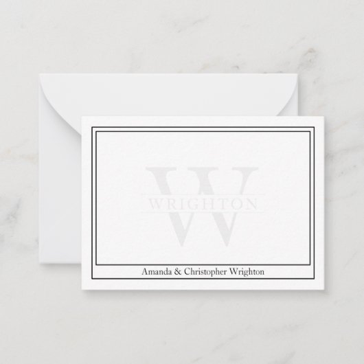 Minimalist Two Border Monogram Couple Note Card Notitiekaartje (Voorkant)