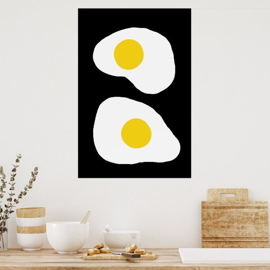 Minimalist Two Fried Eggs Kitchen Art Poster (Keuken)