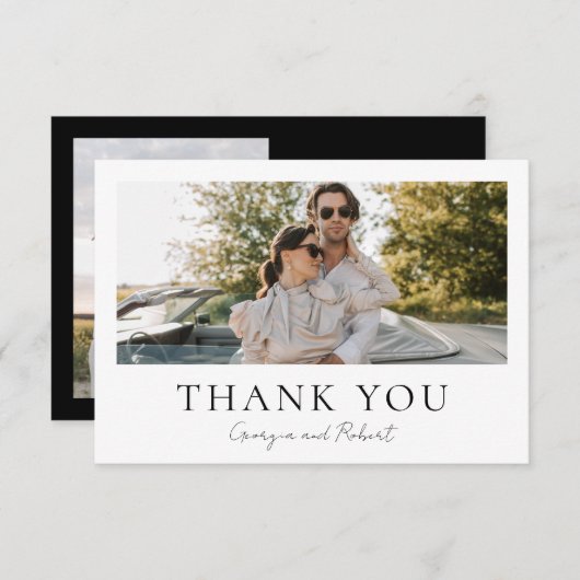 Minimalist Two Photo Wedding Flat Thank You Card Bedankkaart (Voorkant / Achterkant)