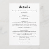 Minimalist Typography Black White Wedding Details Informatiekaartje (Voorkant)