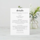 Minimalist Typography Black White Wedding Details Informatiekaartje (Staand voorkant)