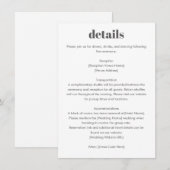 Minimalist Typography Black White Wedding Details Informatiekaartje (Voorkant / Achterkant)