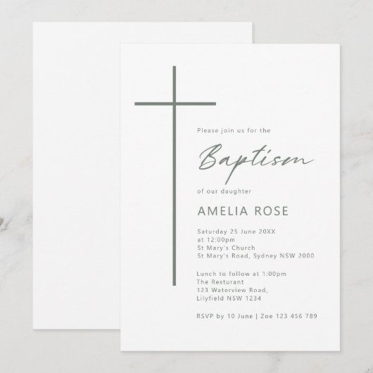Minimalist Typography cross baptism Kaart (Voorkant / Achterkant)