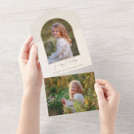 Minimalist Typography Gold Arch Holiday Photo All In One Uitnodiging