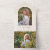 Minimalist Typography Gold Arch Holiday Photo All In One Uitnodiging (Binnen)