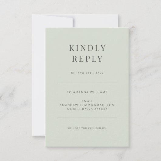 Minimalist Typography Pale Sage RSVP Kaartje (Voorkant)