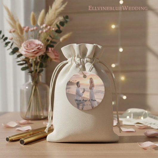 Minimalist Typography Photo Wedding Round Bedankjes Labels