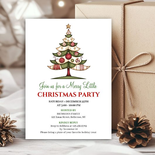 Minimalist unique Christmas tree festive invites Kaart