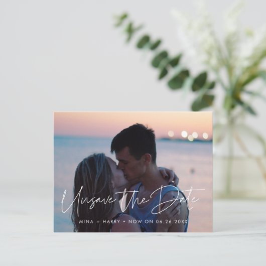 Minimalist Unsave de datum bruiloft aankondiging Briefkaart (Staand voorkant)