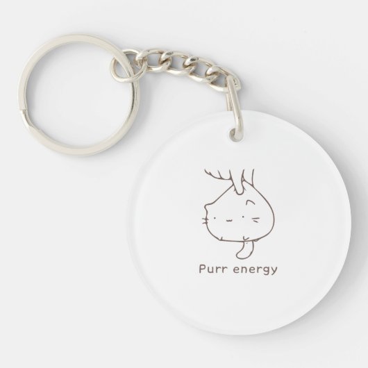 Minimalist Upside-Down Cat "Purr Energy" Graphic D Sleutelhanger (Voorkant)