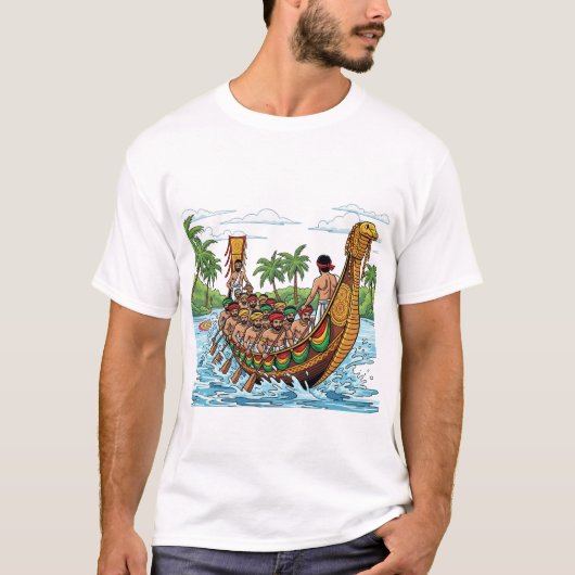 Minimalist Vallam Kali | Moderne Onam Boat Race T-shirt (Voorkant)