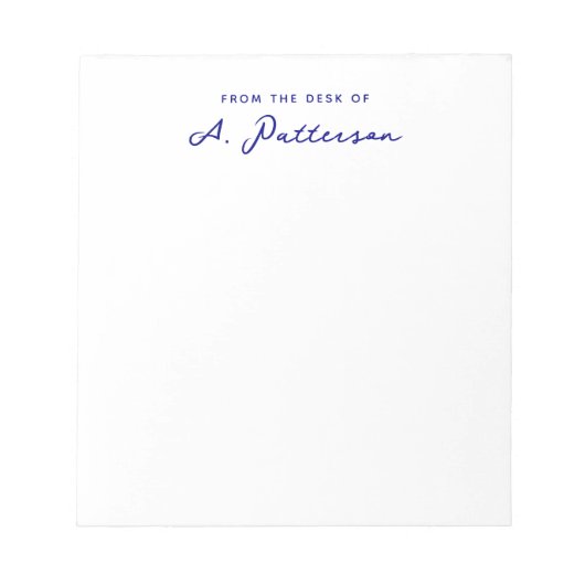 Minimalist van het bureau van Navy Blue Script naa Notitieblok (Voorkant)