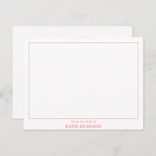 Minimalist Van het bureau van Square Border Pink Notitiekaartje (Voorkant / Achterkant)