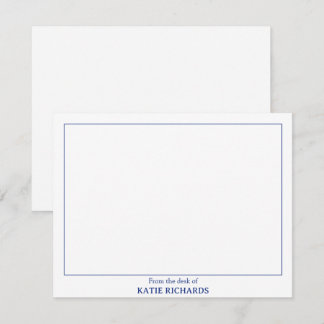 Minimalist Vanaf het bureau van Square Border Blue Notitiekaartje