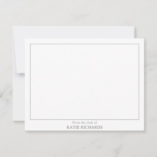 Minimalist Vanaf het bureau van Square Border Grey Notitiekaartje (Voorkant)
