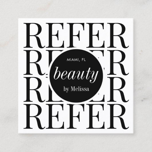 Minimalist Verwijs een Vriend Zwart & Wit Chique S Aanbevelingskaartje (Voorkant)