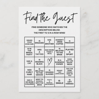 Minimalist Vind de Gast Bridal Bingo Game Kaart