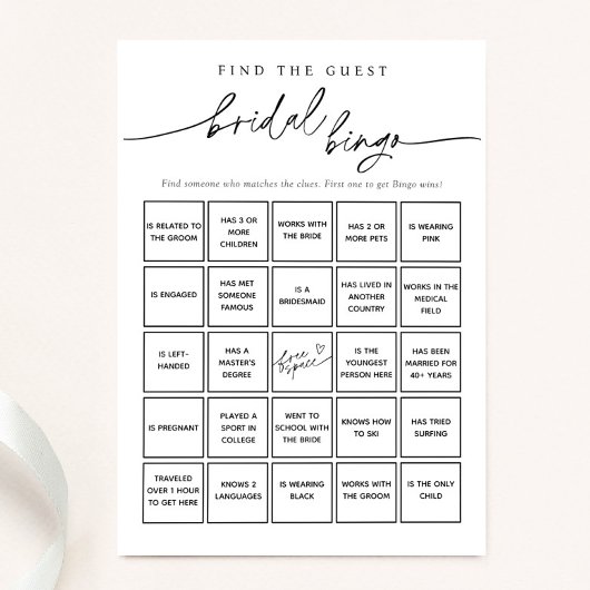 Minimalist Vind de Gast Bridal Bingo Game Kaart