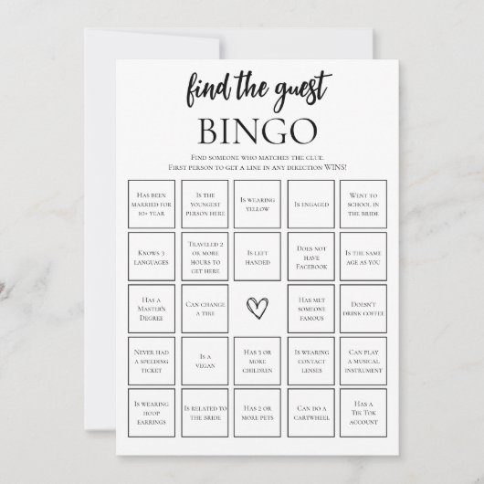 Minimalist Vind de gast bruids bingo spel Kaart (Voorkant)