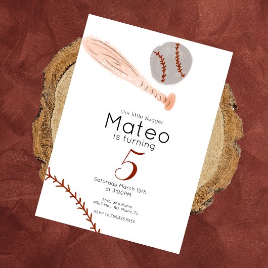 Minimalist Vintage Baseball Birthday Party Kaart