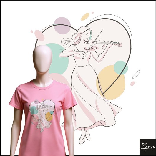 Minimalist Violin Player Pastel Heart Sketch T-shirt