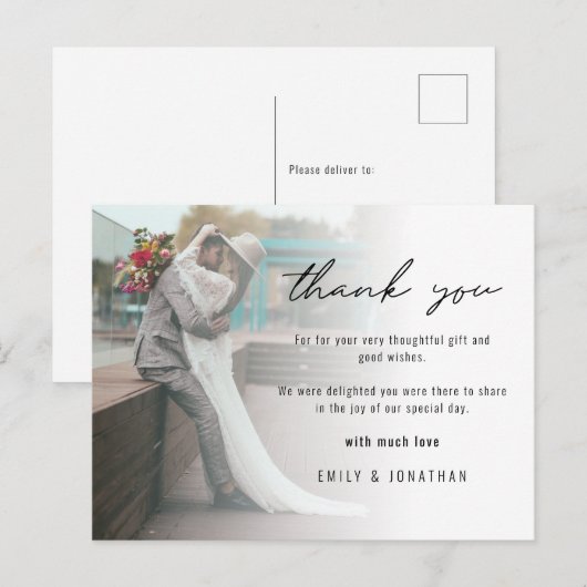 Minimalist Voeg foto toe Trouwfoto Dank u Postc Briefkaart (Voorkant / Achterkant)