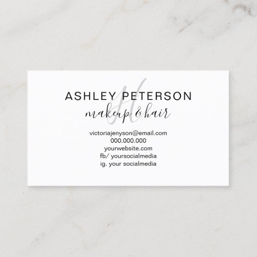 Minimalist voeg je logo zwart wit monogram haar to visitekaartje (Achterkant)