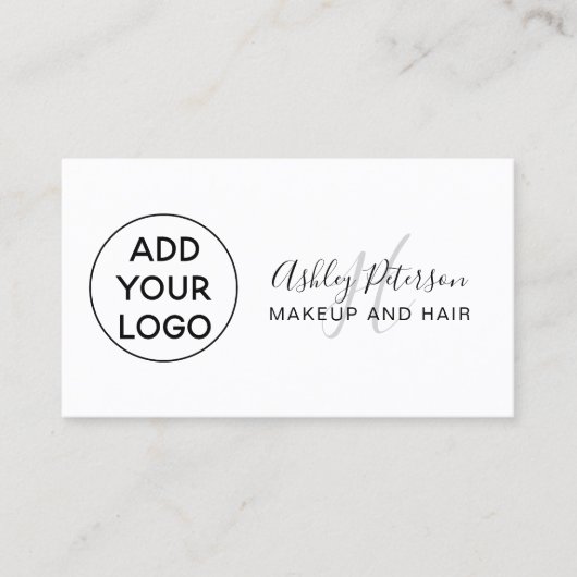 Minimalist voeg je logo zwart wit monogram haar to visitekaartje (Voorkant)