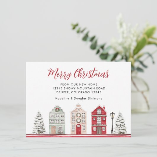 Minimalist Vrolijk Kerstfeest vanuit ons nieuwe hu Aankondiging (Staand voorkant)