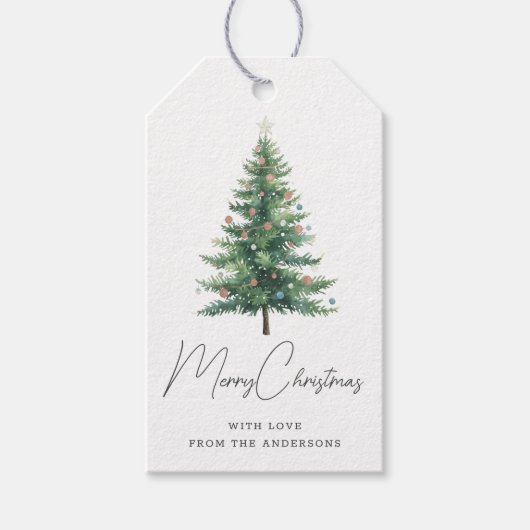 Minimalist Watercolor Christmas Tree Cadeaulabel (Voorkant)