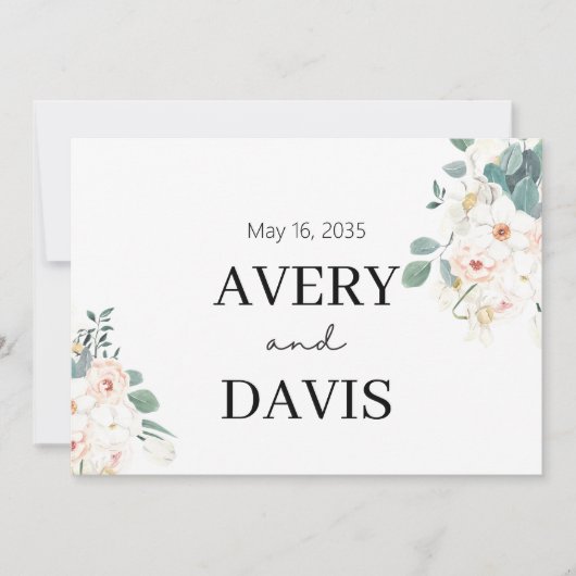 Minimalist Watercolor Floral Personalized Wedding  Kaart (Voorkant)