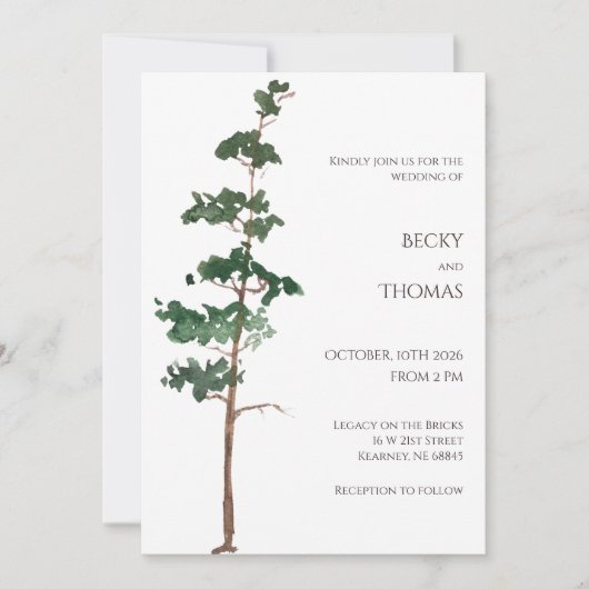 Minimalist Watercolor Spruce Wedding Kaart (Voorkant)