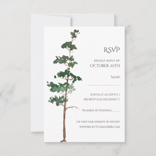 Minimalist Watercolor Spruce Wedding RSVP Kaartje (Voorkant)