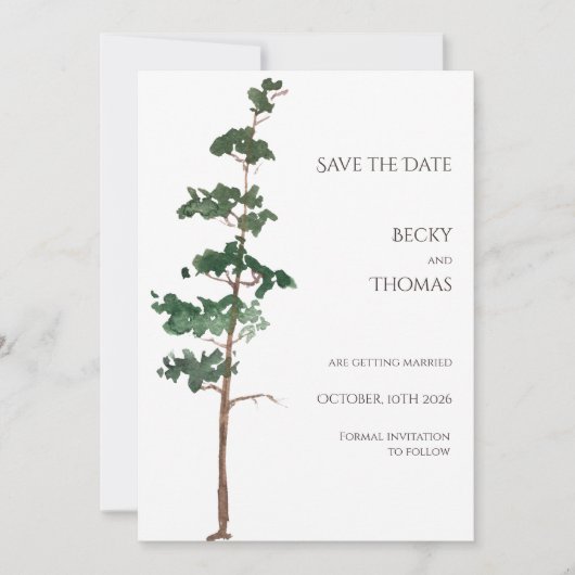 Minimalist Watercolor Spruce Wedding Save The Date (Voorkant)