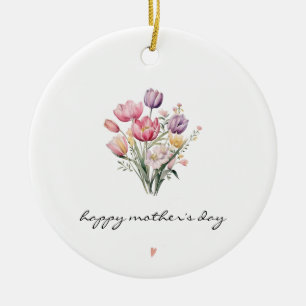 MINIMALIST Waterverf Tulpen Moederdag Keramisch Ornament