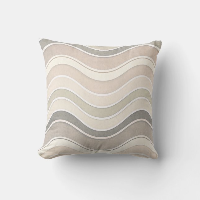 Minimalist Wavy Beige Throw Modern Abstract Kussen (Voorkant)