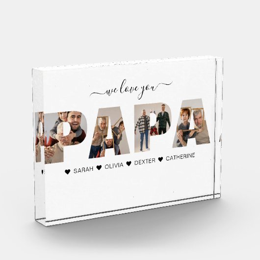 Minimalist We Love You PAPA Fotocollage Plaque Fotoblokken (Links)